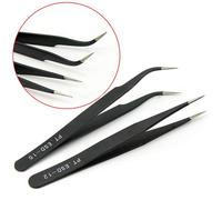 Brussels08 Lot de 2 pinces à épiler professionnelles droites et incurvées à pointe fine en acier inoxydable pour extensions de cils pour nail art, pince à épiler