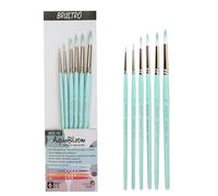 BRUSTRO AquaBloom Lot de 6 pinceaux ronds pour peinture d'artiste - Tailles (0, 2, 4, 6, 8, 10) | Manche en bois, prise en main confortable, poils synthétiques, idéal pour l'aquarelle, la gouache, la