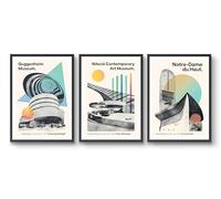 Brutalist Architecture - Lot de 3 impressions, musées d'art, Bauhaus, affiches d'exposition d'art abstrait, décoration d'intérieur moderne du milieu du siècle, mat d'archivage, A1 (impression