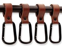 Brute Strength - Crochet multifonctionnel en cuir velcro - Cognac - 4 pièces - Crochet pour sac - Sangles pour poussette - Crochet pour buggy - Accroche-sac - Accessoires pour buggy - Mousqueton