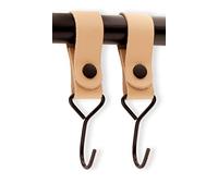 Brute Strength - Crochet polyvalent avec boucle en cuir - Naturel - 2 pièces - Crochet en cuir - Crochet pour manteau - Crochet pour camping - Cuir - Crochets de suspension - Crochets pour serviettes