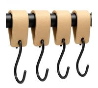 Brute Strength - Crochets en S multifonctionnels en Cuir - Naturel - 4 pièces - Crochet pour Manteau - pour Cuisine, Salle de Bain, Chambre et Bureau