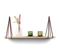 Brute Strength - Laniere Cuir Étagère, Support Mural en Cuir, Lignes Fendues, Marron, 4 Pièces, Idéal voor Étagère Murale Bois, Salon, Cuisine