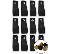 Brute Strength - Poignées en cuir - Noir - 12 pièces - 16,5 x 2,5 cm - comprend 3 couleurs de vis par poignée en cuir