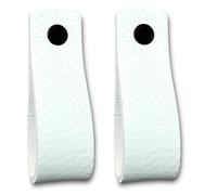 Brute Strength - Poignées en cuir pour meubles - Blanc - 2 pcs - 16,5 x 2,5 cm - Poignée de meuble, Poignée de porte pour cuisine, salle de bain, armoires, commode, bois
