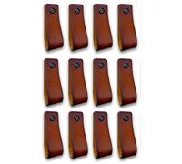 Brute Strength - Poignées en cuir pour meubles - Cognac - 12 pcs - 16,5 x 2,5 cm - Poignée de meuble, Poignée de porte pour cuisine, salle de bain, armoires, commode, bois