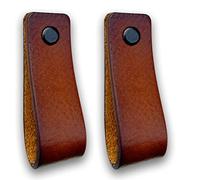 Brute Strength - Poignées en cuir pour meubles - Cognac - 2 pcs - 16,5 x 2,5 cm - Poignée de meuble, Poignée de porte pour cuisine, salle de bain, armoires, commode, bois