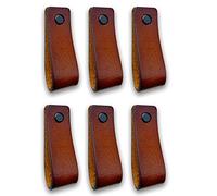Brute Strength - Poignées en cuir pour meubles - Cognac - 6 pcs - 16,5 x 2,5 cm - Poignée de meuble, Poignée de porte pour cuisine, salle de bain, armoires, commode, bois