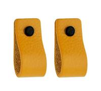 Brute Strength - Poignées en cuir pour meubles - Ocre jaune - 2 pcs - 12,5 x 2,5 cm - Poignée de meuble, Poignée de porte pour cuisine, salle de bain, armoires, commode, bois