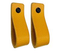 Brute Strength - Poignées en cuir pour meubles - Ocre jaune - 2 pcs - 16,5 x 2,5 cm - Poignée de meuble, Poignée de porte pour cuisine, salle de bain, armoires, commode, bois