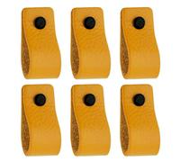Brute Strength - Poignées en cuir pour meubles - Ocre jaune - 6 pcs - 12,5 x 2,5 cm - Poignée de meuble, Poignée de porte pour cuisine, salle de bain, armoires, commode, bois
