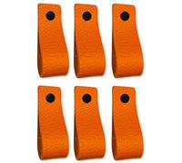 Brute Strength - Poignées en cuir pour meubles - Orange - 6 pcs - 16,5 x 2,5 cm - Poignée de meuble, Poignée de porte pour cuisine, salle de bain, armoires, commode, bois