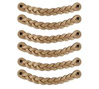 Brute Strength - Poignées en cuir pour meubles - Tressées - Naturelles - 6 pcs - 20 x 2,5 cm - Poignée de meuble, Poignée de porte pour cuisine, salle de bain, armoires, commode, bois