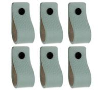 Brute Strength - Poignées en cuir pour meubles - Vert Pâle - 6 pcs - 12,5 x 2,5 cm - Poignée de meuble, Poignée de porte pour cuisine, salle de bain, armoires, commode, bois