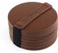 Brute Strength - sous-Verres en Cuir Pleine Fleur - Cognac - Rond - 14 pcs - sous-Verre Rond pour Verre - sous-Verres pour Boissons - Comprend Un Support