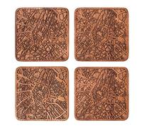 Bruxelles Coaster carte de la ville, Ensemble de 4, Sapele Coaster en bois avec la carte de la ville, Fait main