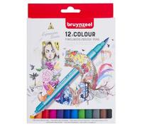 Feutres - Deux pointes - Fine et pinceau - 12 teintes - Coloriage, dessin - Bruynzeel G