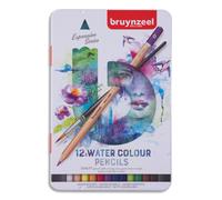 BRUYNZEEL Expression Crayons de couleur aquarellables set de 12 + pinceau| Crayons solubles à l'eau pour adultes, Bullet Journaling