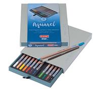 BRUYNZEEL Crayons d'aquarelle Design professionnels Set de 12 + pinceau, solubles dans l'eau