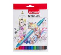 BRUYNZEEL Dual Tip Fineliner pinceaux set - 12 couleurs vibrantes - pour l'esquisse, le lettrage, le journal - 0.4 mm pointe fine - encre à base d'eau