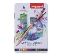 BRUYNZEEL Expression Crayons de couleur aquarellables set de 12 + pinceau| Crayons solubles à l'eau pour adultes, Bullet Journaling