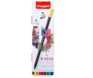 Bruynzeel Expression Crayons de couleur teintes fluo, boîte métallique de 6