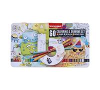 BRUYNZEEL Kids Set Coloriage, 60 pièces : 44 crayons de couleur, 12 crayons métalliques, 2 crayons graphites + gomme & taille-crayons | Coloriage pour enfants