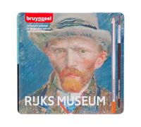 BRUYNZEEL & Rijksmuseum Professionel Set de 24 Crayons de Couleur Aquarellables + Pinceau dans une boîte en étain pour Dessiner et Colorier | Vincent van Gogh
