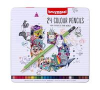 BRUYNZEEL Set de 24 Crayons de Couleur dans une boîte en étain | Crayons pour dessiner, colorier et esquisser