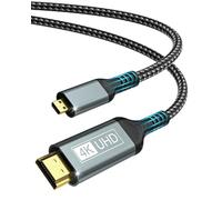 BRV Explorer Câble Micro HDMI vers HDMI 2M, 4K@60Hz Cable Micro HDMI 2.0, Ethernet 3D ARC HDR Adaptateur HDMI Compatible avec Raspberry Pi 5/4, Hero, Caméras, Yoga
