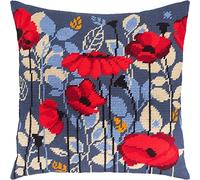 Brvsk Coquelicots le soir. Kit de point de croix estampé avec toile de tapisserie imprimée (40 × 40 cm) - Coussin au point de croix estampé pour une décoration créative de la maison
