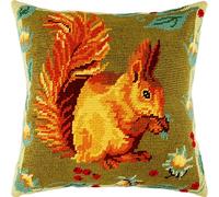 Brvsk Écureuil. Kit de broderie avec toile de tapisserie imprimée (40 × 40 cm) - Kit de coussins à l'aiguille pour une décoration créative de la maison - Kit de couture pour adultes débutants