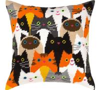 Brvsk Ferine Kit de point de croix estampé pour adultes et débutants - Chœur de chats de 40,6 x 40,6 cm avec motif imprimé clair et précis sur toile en coton, comprend 2 aiguilles, fil et tableau