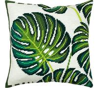 Brvsk Feuilles de Monstera. Kit de broderie avec toile de tapisserie imprimée (40 × 40 cm) - Kit de coussin de broderie pour décoration créative de la maison - Kit de couture pour adultes débutants