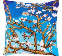 Brvsk Fleur d'amandier. Kit de broderie avec toile de tapisserie imprimée (40 × 40 cm) - Kit de coussins à l'aiguille pour une décoration créative de la maison - Kit de couture pour adultes débutants