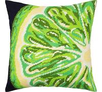 Brvsk Kit de point d'aiguille de cuisine pour adultes et débutants - Tranche de citron vert 40,6 x 40,6 cm avec motif imprimé clair et précis sur toile de coton; comprend 2 aiguilles, fil et tableau