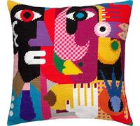 Brvsk Kit de point de croix estampé pour adultes et débutants - Un homme et une femme 16″ × 16″ avec un motif imprimé clair et précis sur toile de coton ; Comprend 2 aiguilles, du fil et un tableau