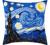 Brvsk Nuit étoilée. Kit de point de croix estampé avec toile de tapisserie imprimée (40 × 40 cm) - Kit de coussin au point de croix estampé pour une décoration créative de la maison - Kit