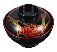 Brxmpn 1 Ensemble De Bols À Soupe Miso avec Couvercles, Bols À Soupe Traditionnels Japonais Incassables en Mélamine, Bols À Riz, Bols À Ramen pour Miso, Soupe, Nouilles Instantanées