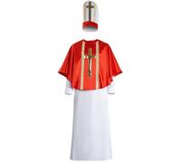 Brxmpn Costume De Pape pour Adulte, Tenue Biblique De Cardinal Catholique pour Comprenant Une Robe Blanche, Un Poncho Papal Rouge Un Chapeau. Déguisements De Carnaval.