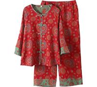 Brxmpn Ensemble Pyjama Style Chinois avec Boutons Grenouille Traditionnels, Vêtement De Nuit Vintage pour Femme, Idéal pour Le Nouvel an, À Porter À L'intérieur À L'extérieur.