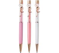 Brxmpn Lot De 3 Stylos À Bille Rétractables en Métal, Ornés De Fleurs, Parfaits pour Noël, Un Mariage, Un Anniversaire Ou Cadeaux D'invités.