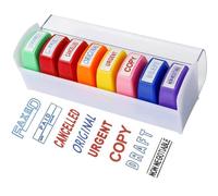 Brxmpn Lot De 8 Tampons Encreurs pour Bureau, Enseignants, Documents, Texte, Messages, Comptes, avec Plateau, pour Fax, Annulé, Copie, Brouillon, Payé