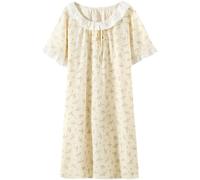 Brxmpn Robe De Nuit en Pur Coton, Fine Gaze, Col Rond, Bordure en Dentelle, Manches Courtes, Douce Ample, Idéale pour Le Printemps L'été, Imprimé Floral Violet, Robe De Détente Décontractée