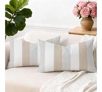 Brylleii Lot de 2 Housse de Coussin Rectangulaire 30x50 Beige Gris Moderne Housse Coussin Decoratif Canapé Rayures Blanc Taie d'oreiller Vintage Lin Decoration pour Jardin Extérieur Salon