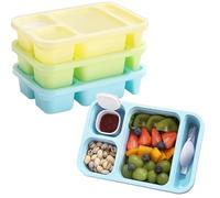 BRYN 3 Pièces 850 ML Bento Lunch Box Micro Ondable, Boite Repas avec Compartiments, Boite à Lunch avec Boîte à Sauce et Couverts pour Travail, Écoles, Camping et Fitness (Jaune/Vert/Bleu)