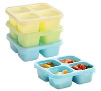 BRYN Ensemble de 3 Pièces Bento Lunch Box Micro Ondable, 450 Ml Boite Repas avec 4 Compartiments, Boite à Lunch pour Pique-Nique, Travail, Écoles, Camping et Fitness (Jaune/Vert/Bleu)