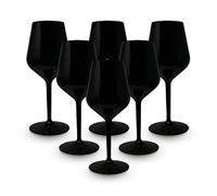 BRYNA - Set de 6 Pièces Verres à Vin 33 Cl en Polycarbonate (Plastique Rigide), 100% Design Italien, Verres Incassables, Verres à Vin Réutilisables et Lavables au Lave-Vaisselle, Noir