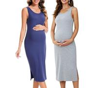 Brynmama Lot de 2 Débardeurs de Maternité pour Femmes Enceintes Robe d'Été sans Manches Fendue sur Le Côté Confortable et Élégante