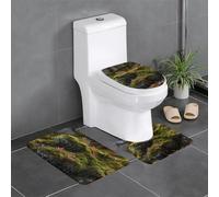 Bryophytes Carpettes De Toilette 3Pcs, Tapis De Bain Lavable Housse D'Abattant pour Douche Chambre À Coucher